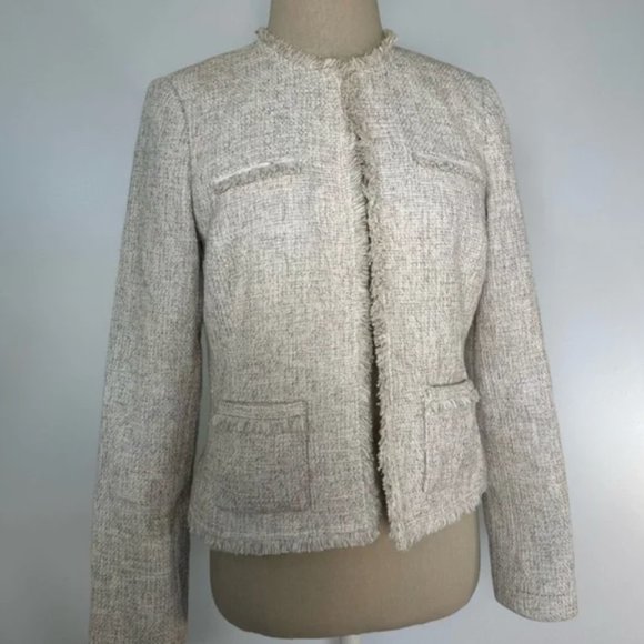 Calvin Klein Open Front Tweed Fringe Jacket 2 - Picture 6 of 12